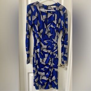 CALVIN Klein Dress Long Sleeves Faux Wrap V-neck 6